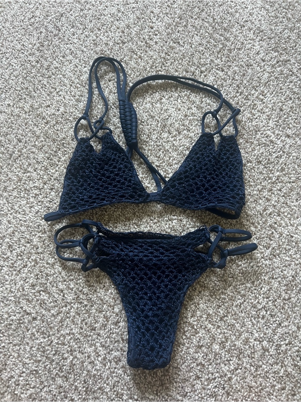 Crochet Triangle Bikini Set in Navy